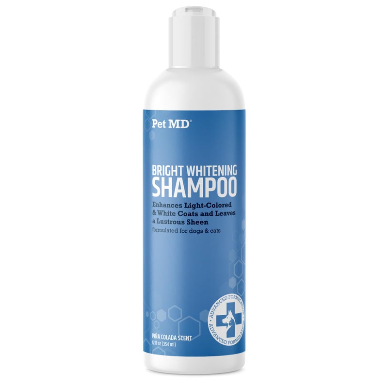 Pet MD Bright Whitening Shampoo for Dogs & Cats - Tearless Protein Enriched Shampoo w/Oatmeal for Brightening White & Light Colored Coats - Cleans, Adds Luster, & Controls Matting & Tangling - 12 oz - Image 1